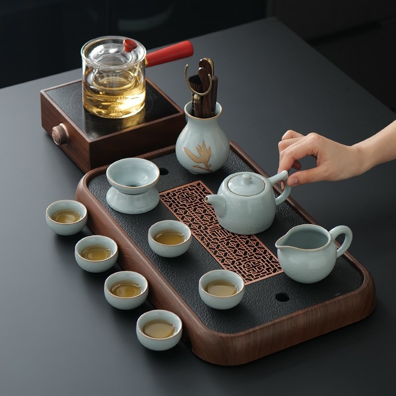 4YK电陶炉f煮茶器茶具套装家用茶盘泡茶办公室小型煮茶壶烧水蒸煮