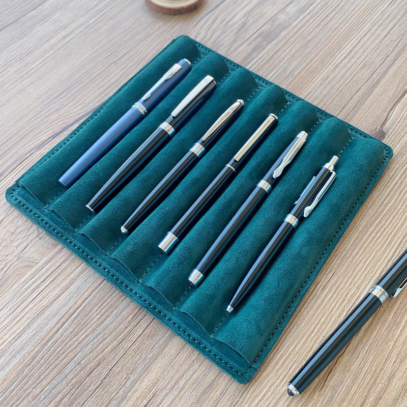 复古面皮多功能笔绒办公室桌真手工反架头层牛皮笔搁钢笔展示支架