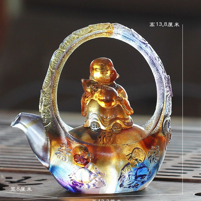 琉璃茶壶福禄寿创意招财摆v件刻字居家客厅办公装饰乔迁祝寿送礼