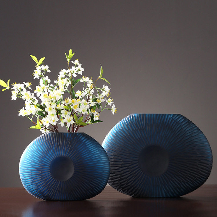 现代简约美式手工玻璃花瓶摆件家居玄关插花花器设计师样板间软装