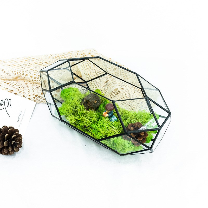 创意几何形玻璃花房苔藓微景x观植物瓶家居金属软装工艺饰品道具