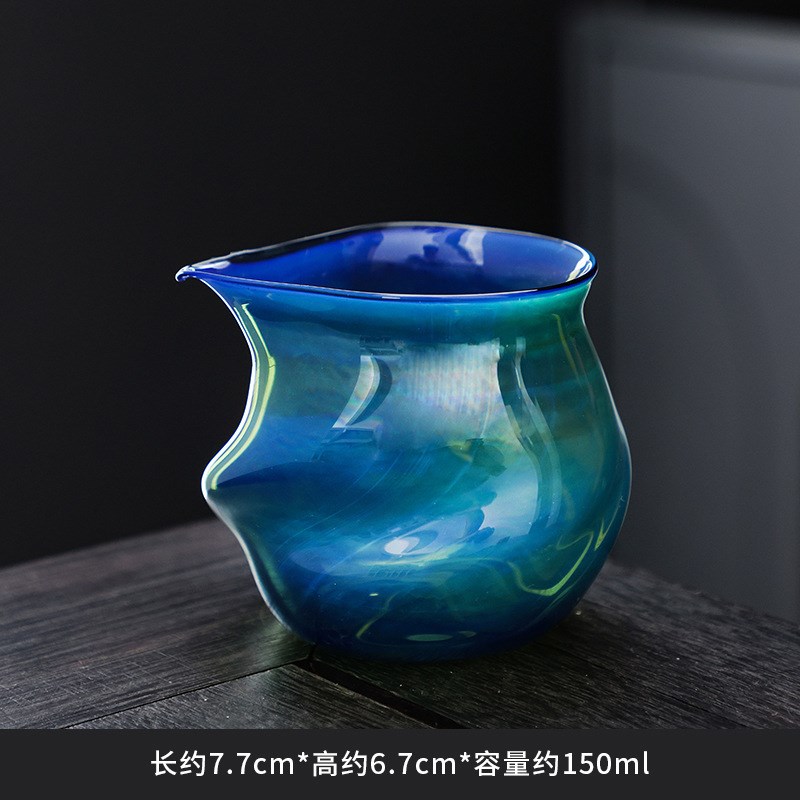 手作灵旋公道杯高硼硅玻璃炫彩公道P杯茶海分茶器便携