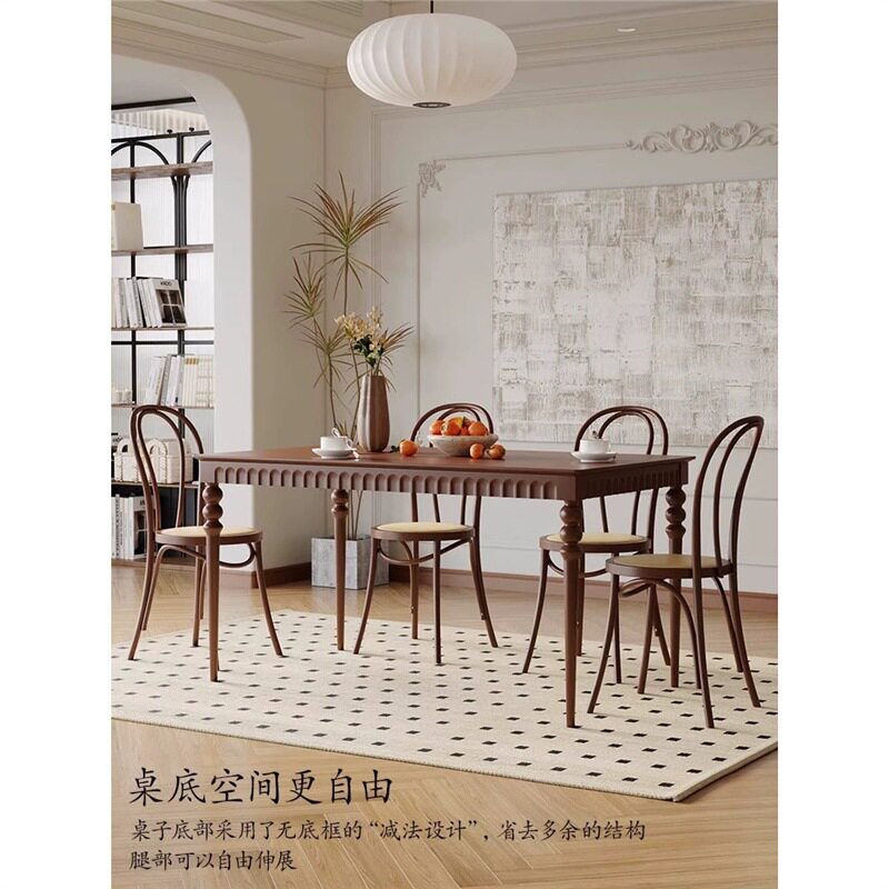 中古风全实木餐桌简约现代设计师小户型家用吃饭桌餐台客厅洽谈桌