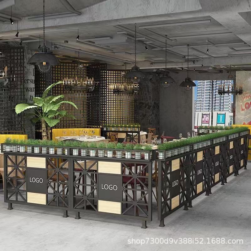 餐厅铁艺屏风隔断置物架办公室落C地栅栏卡座装饰绿植矮隔断花架