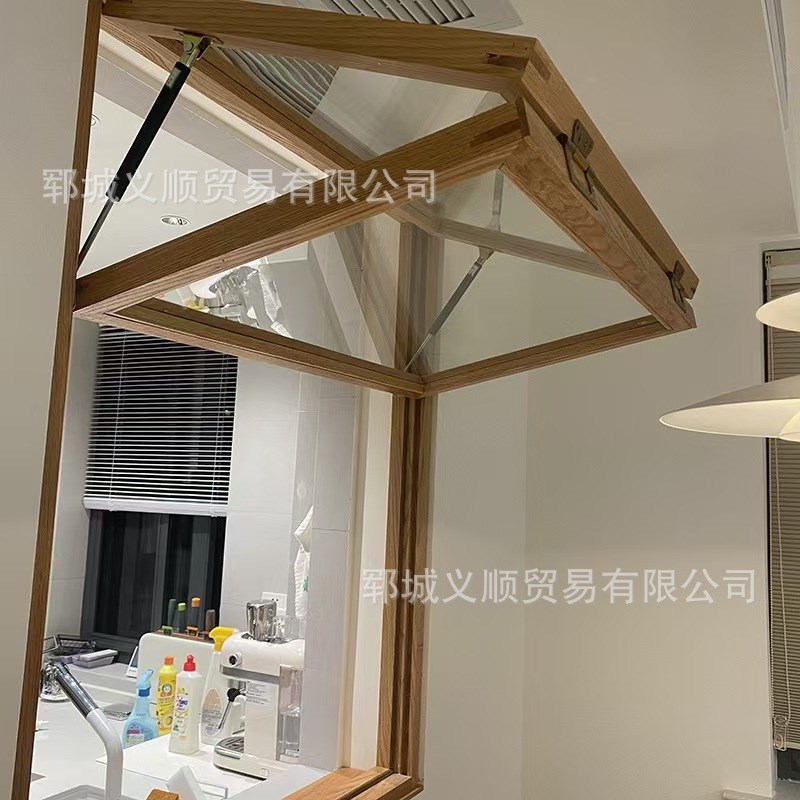 户外上下推拉木质窗户网红款y折叠上翻实木窗商铺玻璃装饰木制窗