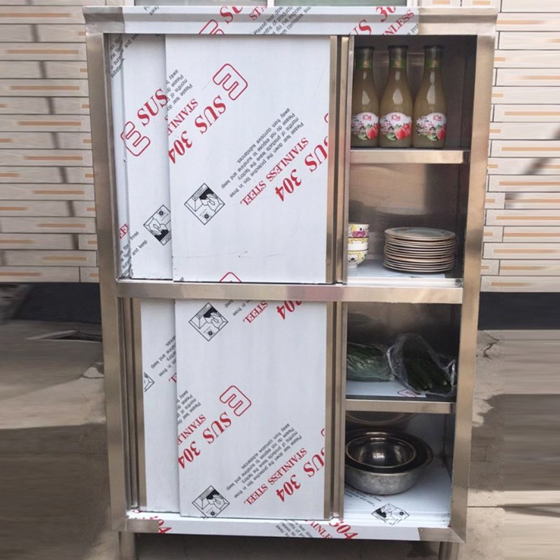 家商用不b锈钢储物柜四门碗柜厨房立式拉门不锈钢橱柜保洁柜收纳