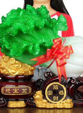 招财玉白菜摆件聚宝盆厅钱罐家居装饰工艺摆设客存玄关开业张礼品