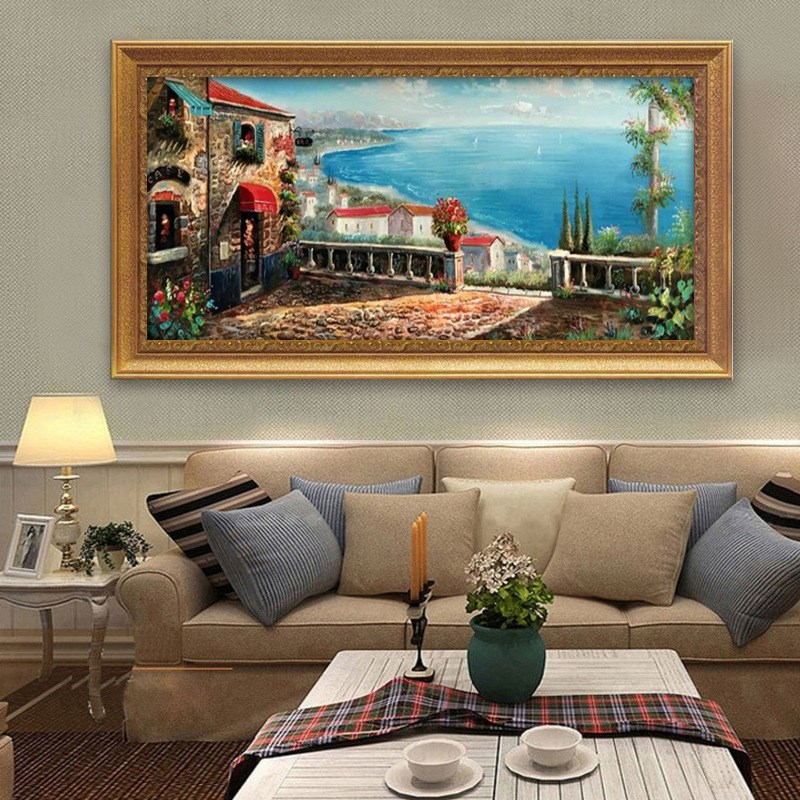 欧式客厅装饰画 有框卧室挂画创意地中海风景油画沙发背景画餐厅