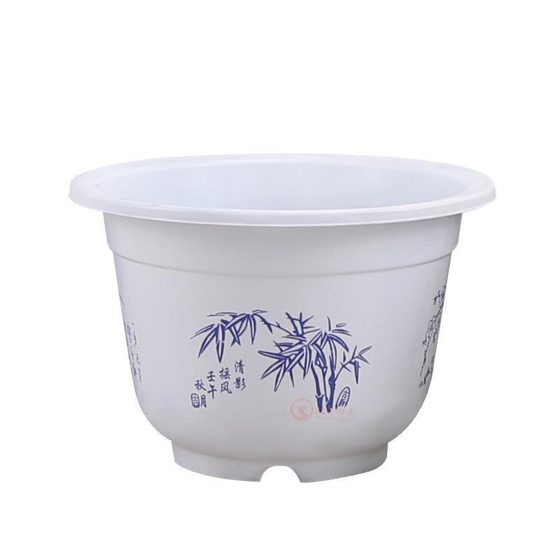 中国风白色加厚塑料花盆 绿植I花卉处理圆形大号花盘