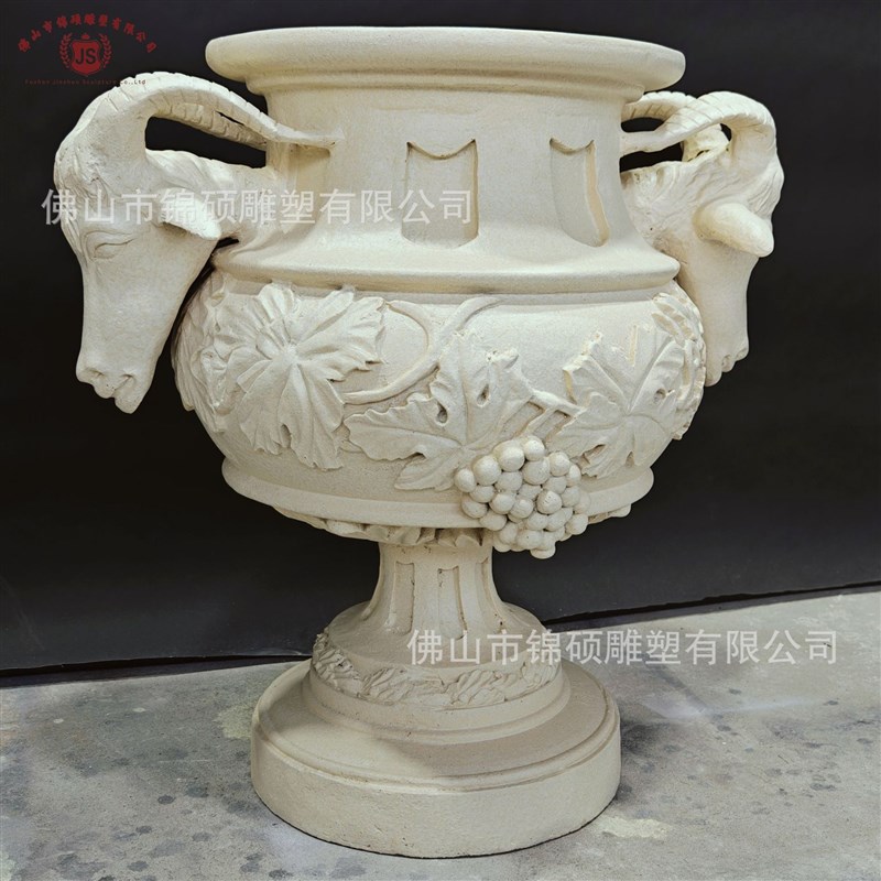 出口人造砂岩创意k花盆 玻璃钢艺术花盆摆件 羊头葡萄雕塑装饰花