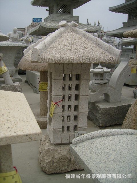 石雕落地灯石材工艺品摆件 园林镂空石雕灯笼 惠安工厂
