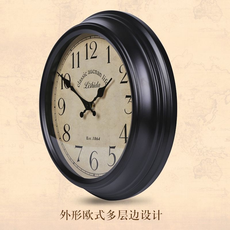 复古欧式a静音挂钟美式乡村时钟英伦怀旧家居地中海铁艺仿古挂表