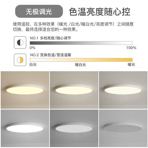 卧室普瑞全光谱护眼超薄吸顶灯简约北欧创意书房家用Uled圆形房灯