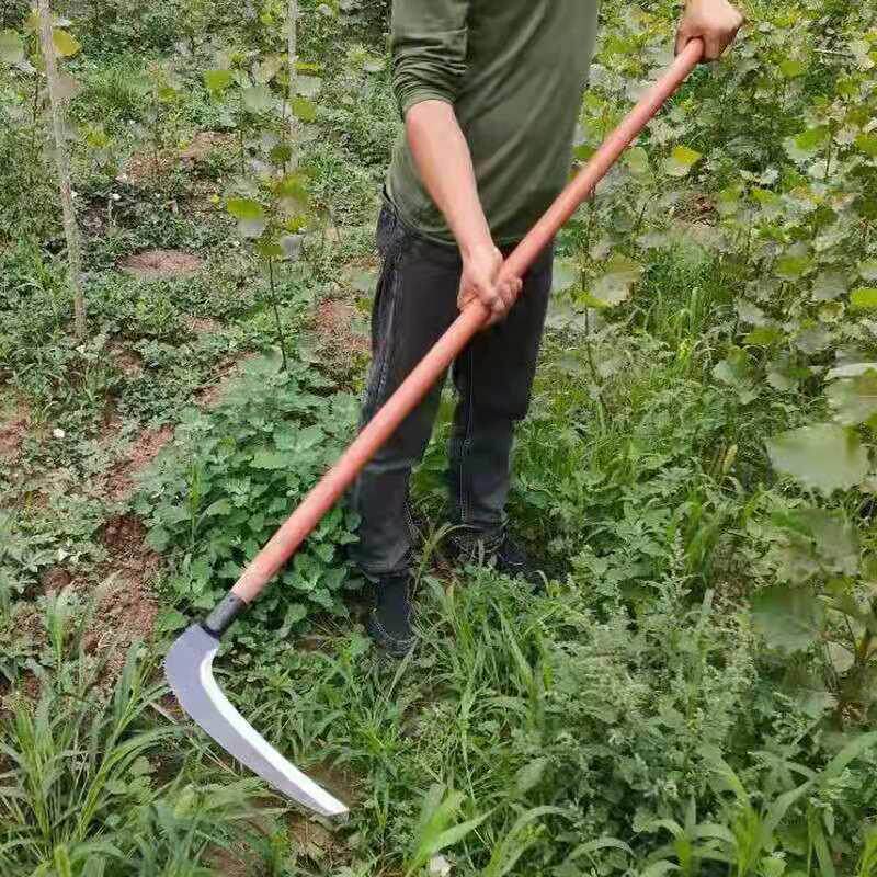加钢小镰刀农用砍树割草大除草廉锻打刀头水草伐木加长柄户外长把