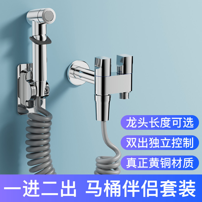 一进二出三角阀家用厕所加长卫生间马桶伴侣冲洗带喷枪全铜水龙头