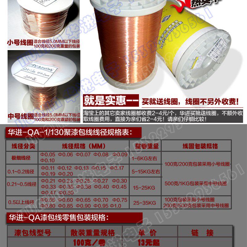 QA-1/130直焊漆包线 铜线聚氨酯环保免刮漆包线 2UEM 200克送线轴