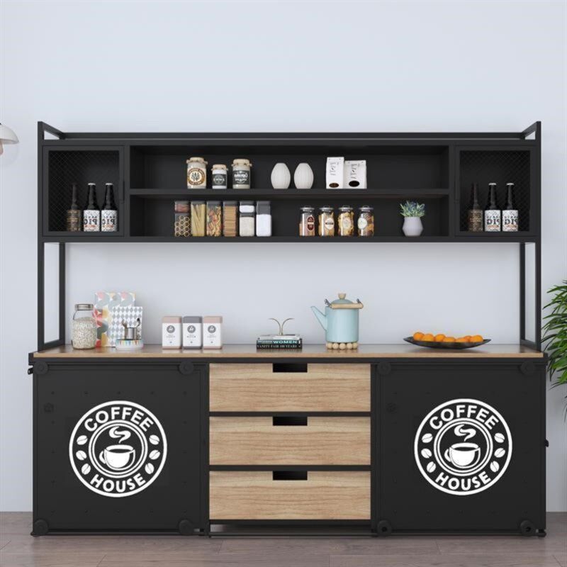 美式多功能餐边柜商用整装实木靠墙茶水柜双门铁艺餐厅备餐柜定制