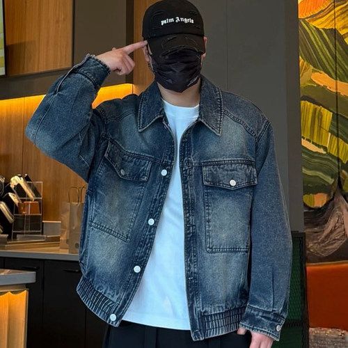 美式复古多口袋牛仔外套男秋款