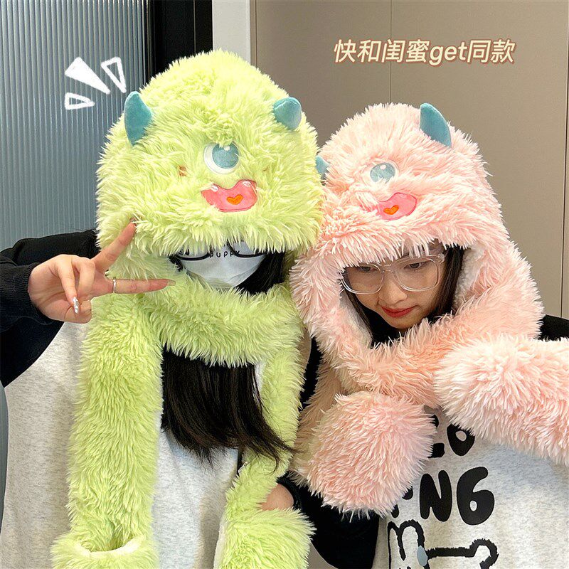 可爱围巾女加厚冬季卡通学生帽子保暖骑行防风护颈小围脖冬天手套
