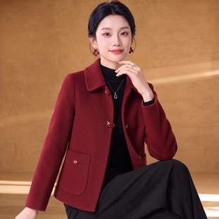 小香风红色短款大衣女款2026新款冬装小个子洋气贵妇高端毛呢外套