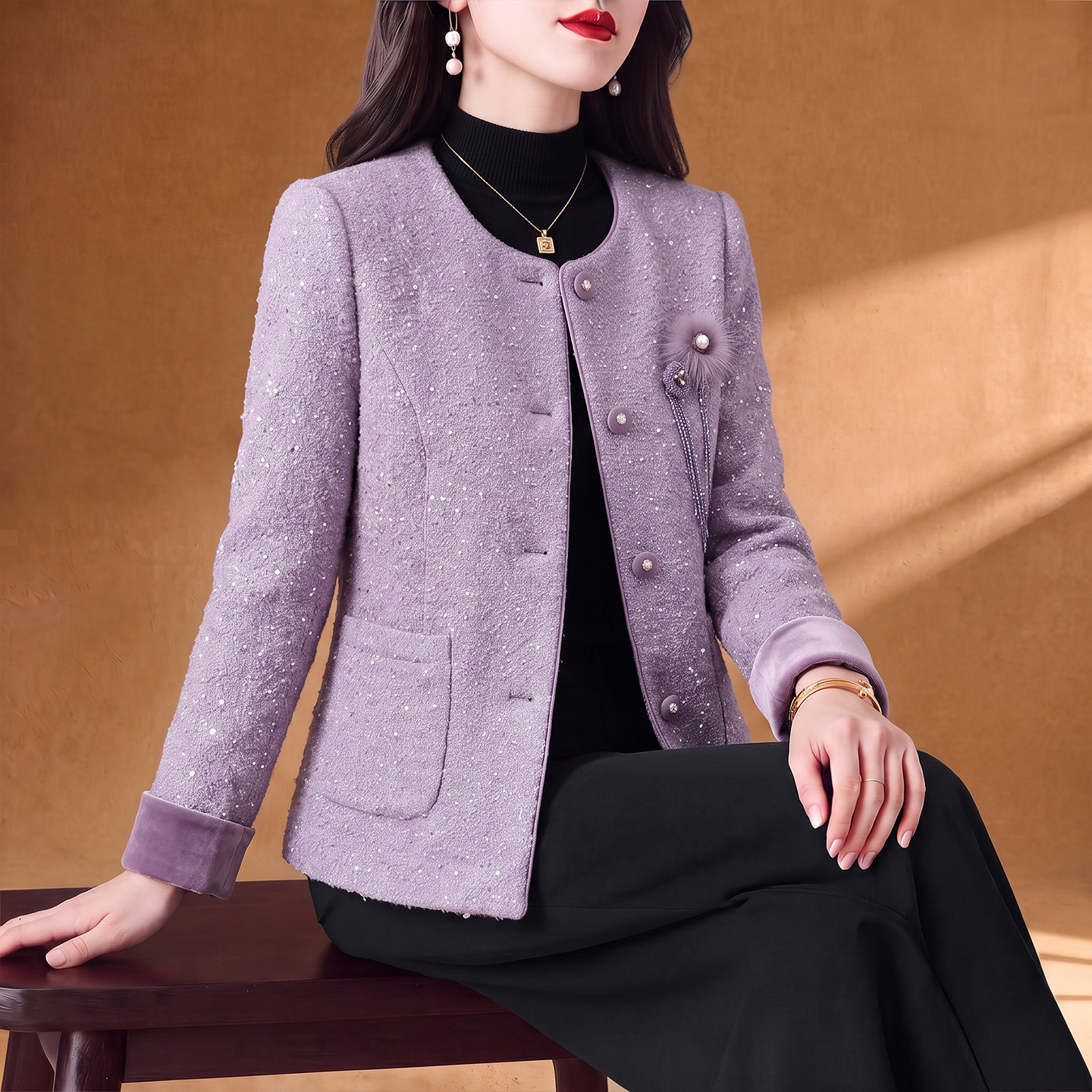 杭州小香风紫色外套女2026新款今年流行爆款秋小个子妈妈西装上衣