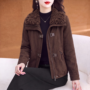 皮毛一体杭州毛呢外套女款2026新款冬季今年流行爆款妈妈短款大衣