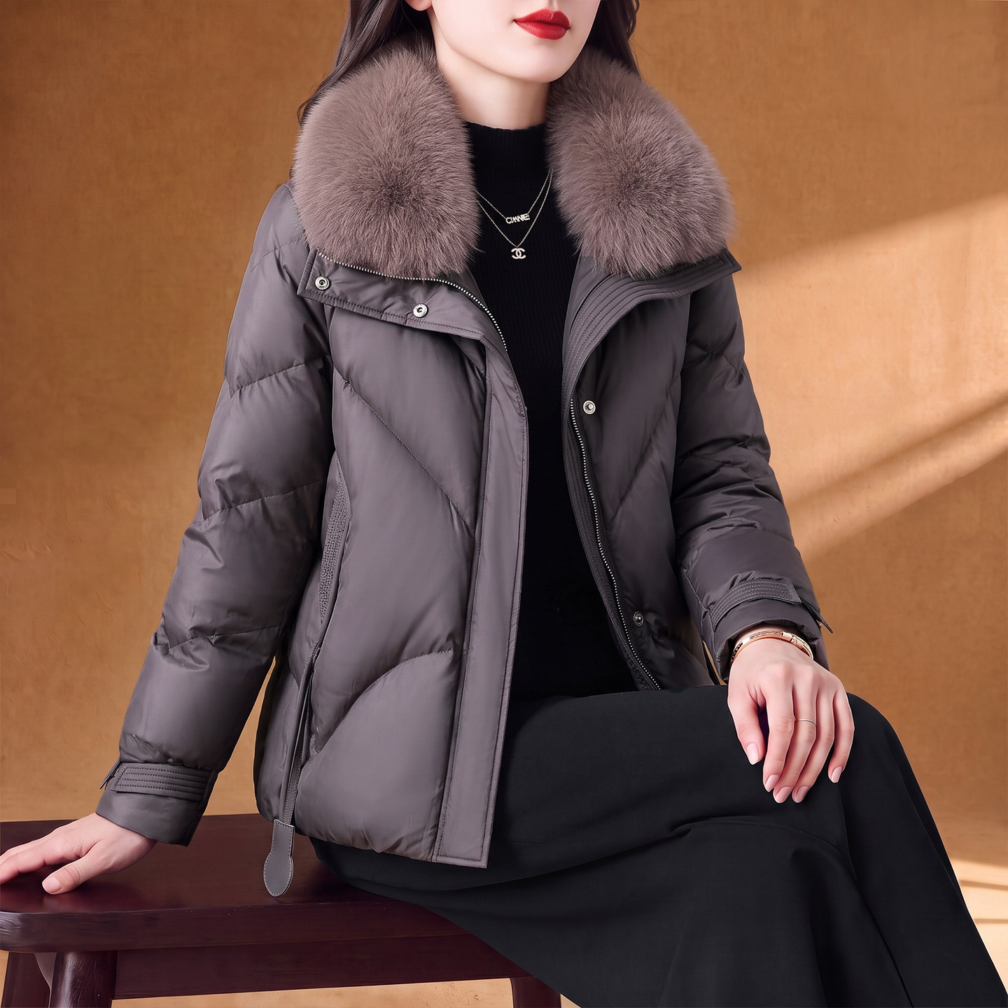 九江羽绒服女款冬季今年流行爆款小个子白鸭绒仿狐狸毛领皮草外套