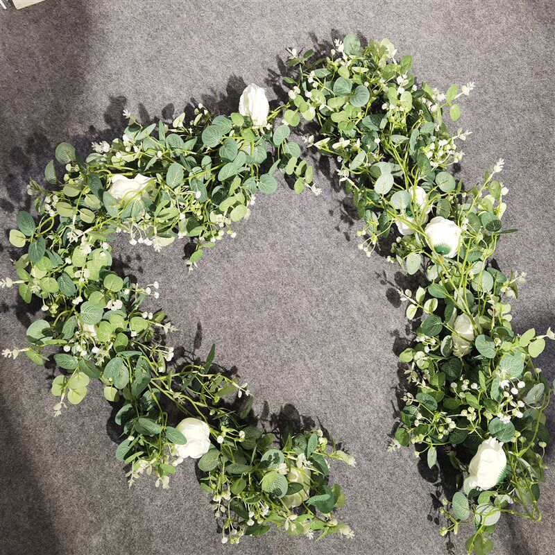 仿真茶花野果花藤玫瑰花藤 尤加利叶藤桉树叶S藤蔓婚礼装饰藤条