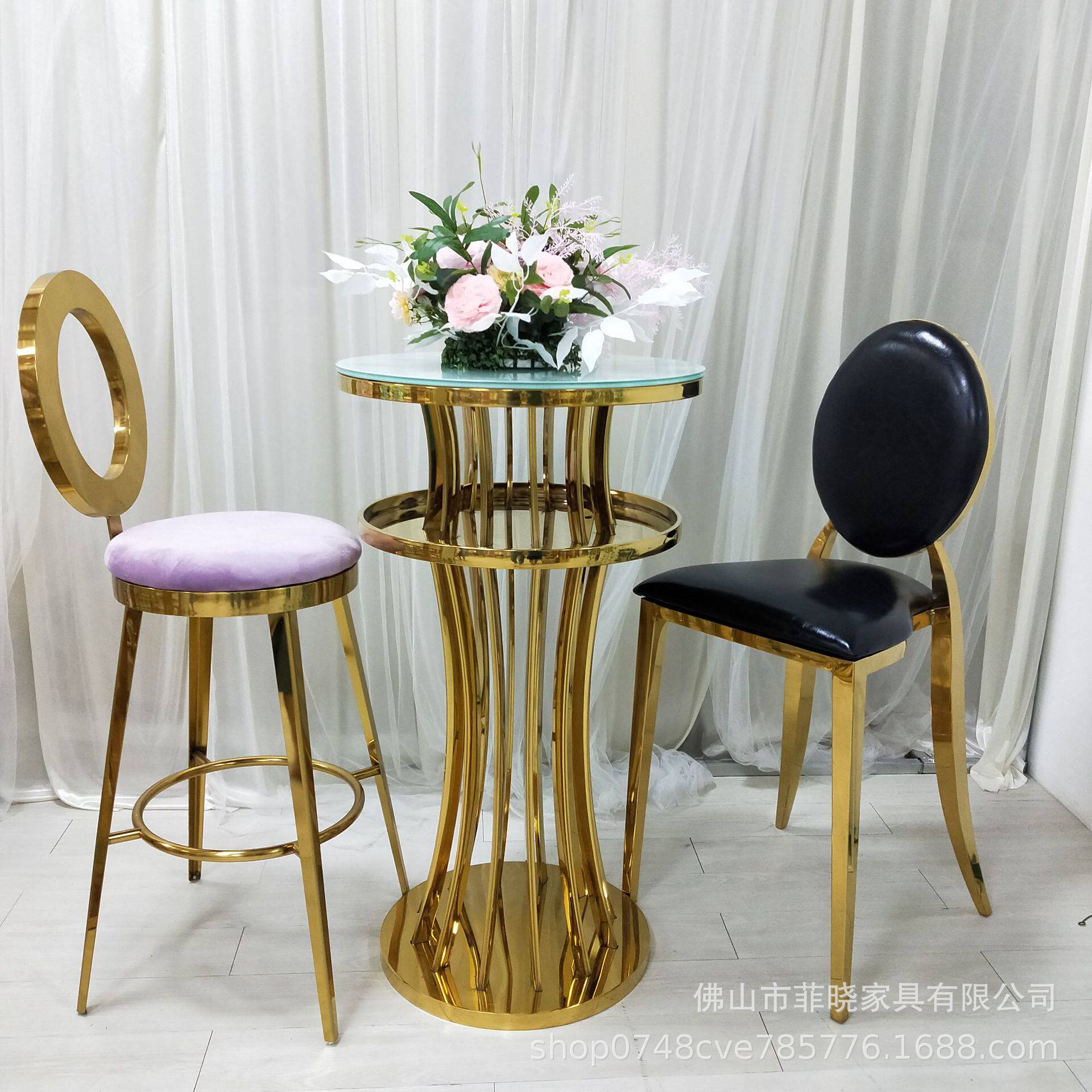 厂家批发金色镜面玻璃不锈钢圆形吧台婚庆吧台
