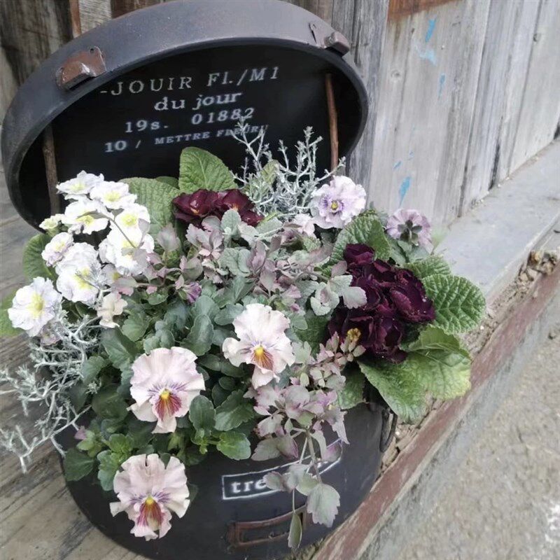 日系铁艺收纳盒花盆种植杂货花园装饰复古做旧摆件园艺ins