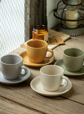 巷子尾4杯4碟复古意式浓缩杯拿铁咖啡杯套装陶瓷下午茶杯碟子