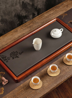 花梨木功夫茶盘新中式黑檀实木乌金石头干泡台小茶台家用储水托盘