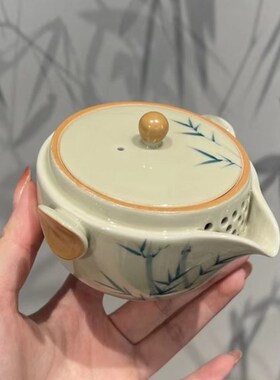 惊蛰 冰台釉下彩手绘茶壶 蓝竹手抓壶 泡茶器 文人 书房茶泡