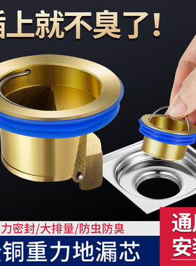 地漏全铜内芯防臭气卫生间下水排水管道防反味神器盖厕所防虫通用