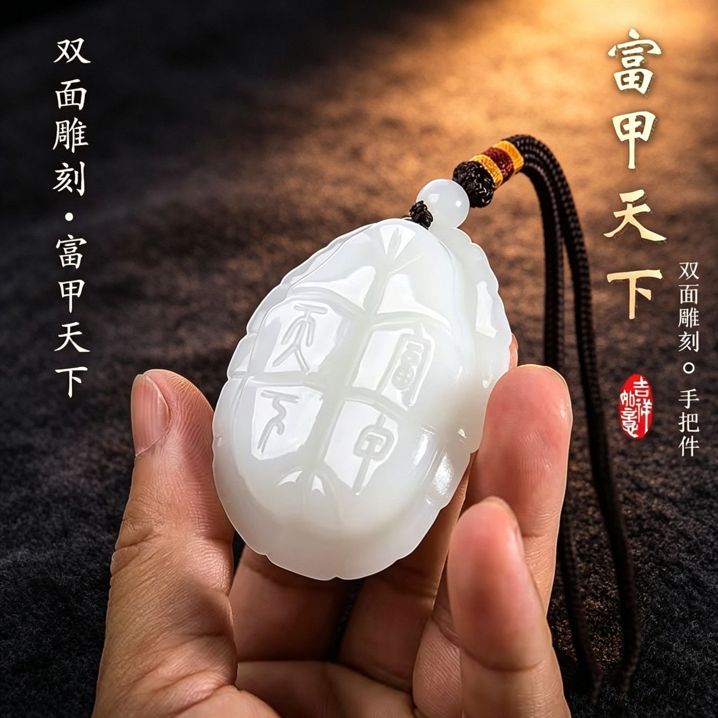 普陀山和田羊脂龟壳手把件钥匙扣图片