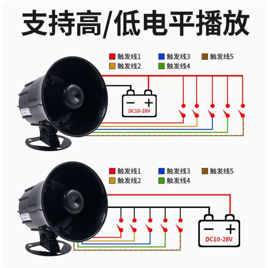 A32语音报警喇叭多路高低电平触发DC12V24大音量报警器叉车提示器