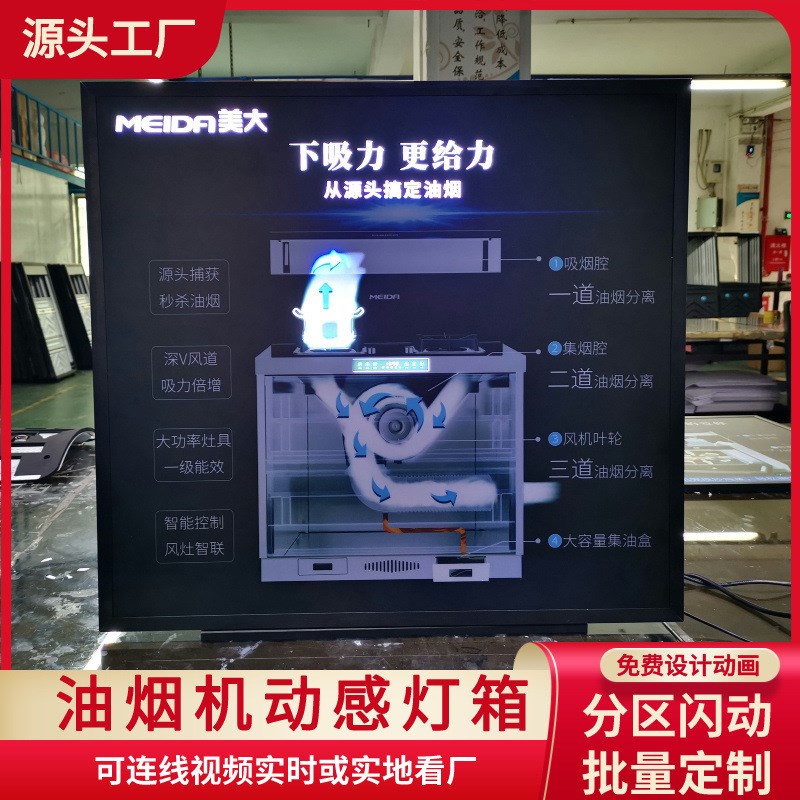 家电演示道具油烟机led动感灯箱8mm厚度边框按要求制.作闪动效果