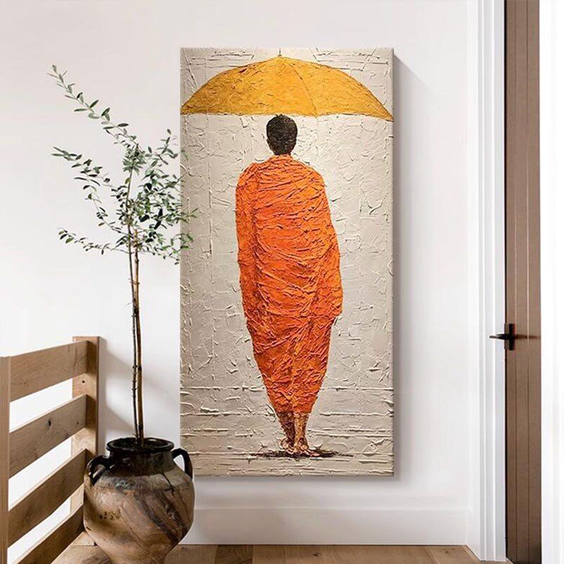 手绘油画抽象人物玄关装饰画x走廊过道肌理画橙色艺术别墅酒店挂