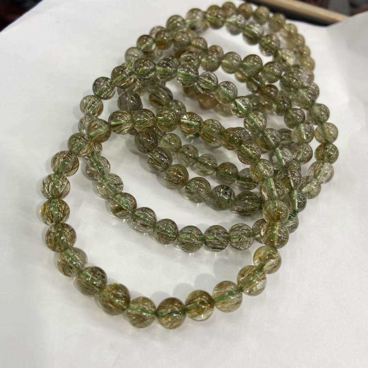 碧玺绿发晶电解石天然水晶