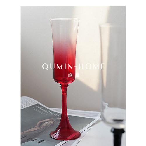Qumin 高颜值渐层红高脚杯轻奢葡萄酒杯气泡酒杯浪漫仪式感红酒杯