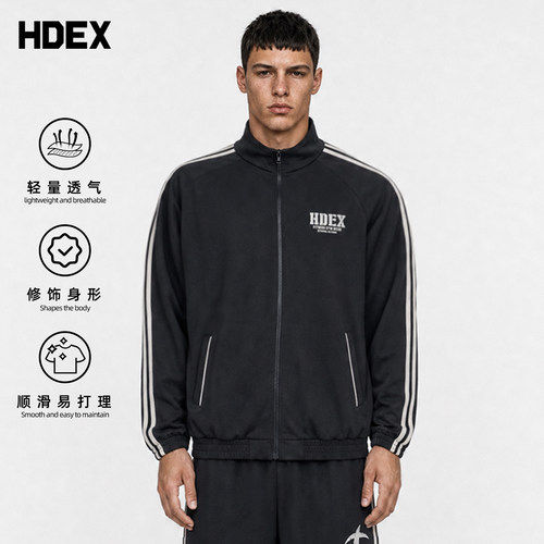 HDEX男士美式复古运动立领秋季外套撞色线条宽松健身训练外穿夹克