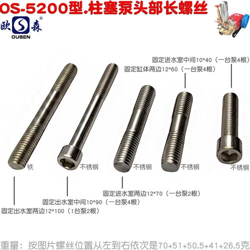 WX 280 4500 520型OS 5200柱塞泵抽水进水缸体安装长螺丝双头螺纹