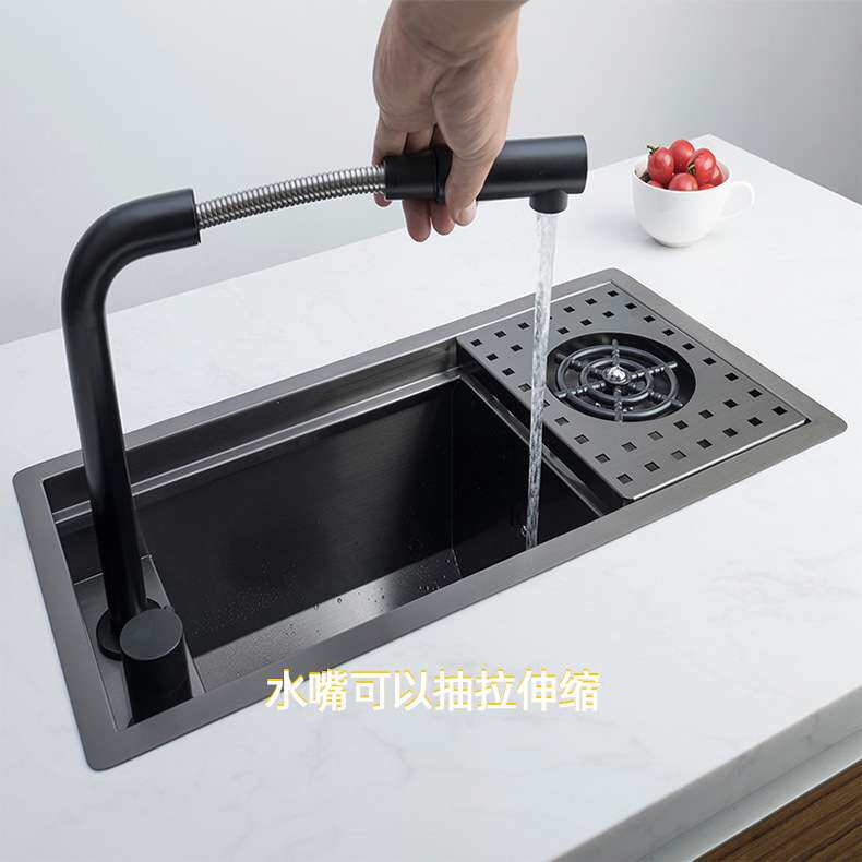 隐形水槽洗杯器水池隐藏式吧台中岛台单槽茶水间台中盆细长窄边槽