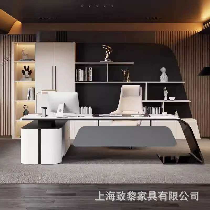 钢琴烤漆老板办公桌简约现代轻奢大班台经理总管总裁桌设计师桌椅