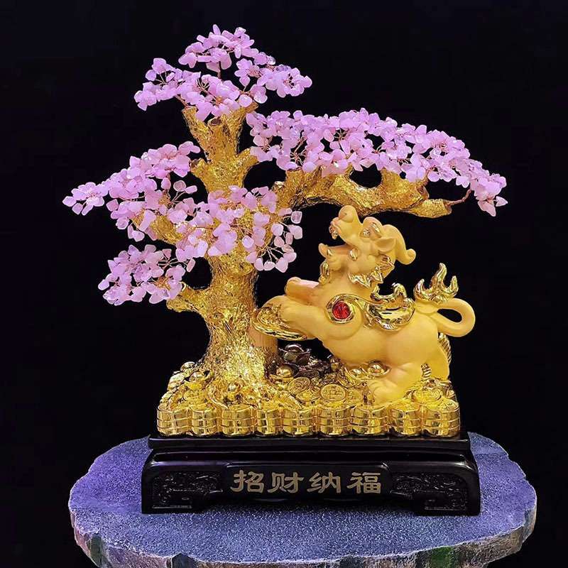 天然黄水晶紫粉水晶招财树发财树家居装饰酒柜电视柜办公室摇钱树