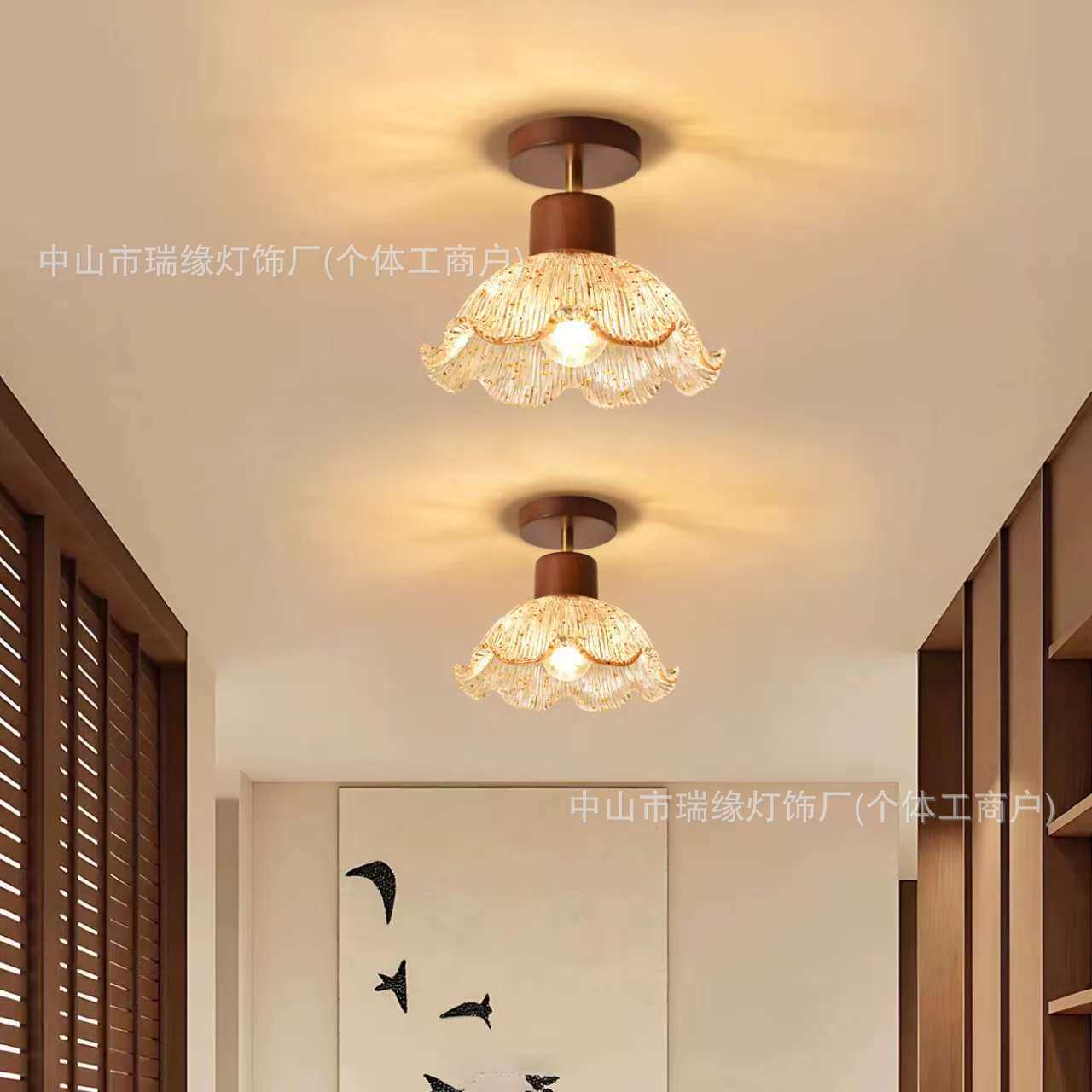 中古风创意花朵过道灯中式复古走廊玄关厨卫阳台吸顶灯家用轻奢