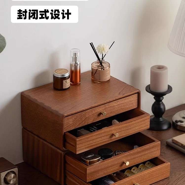 实木桌面抽屉收纳盒多层储物盒卧室梳妆首饰盒客厅茶杯茶具置物架