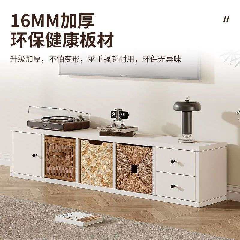 黑色电视柜客厅家用落地储物收纳柜一体靠墙小户型古风格子电视柜