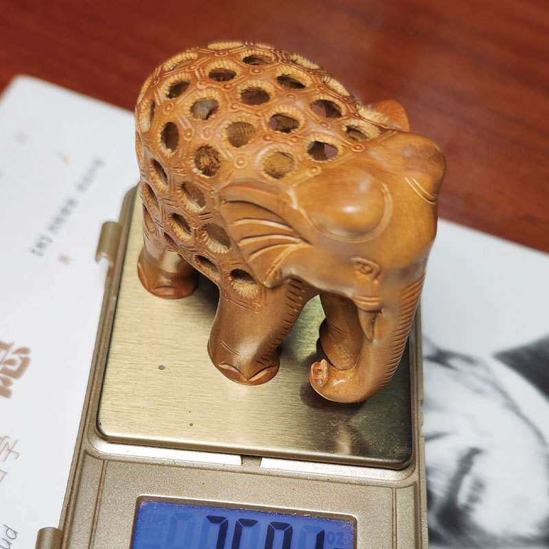 迈索尔檀香大象镂空手工雕刻摆件黄杨木质家居饰