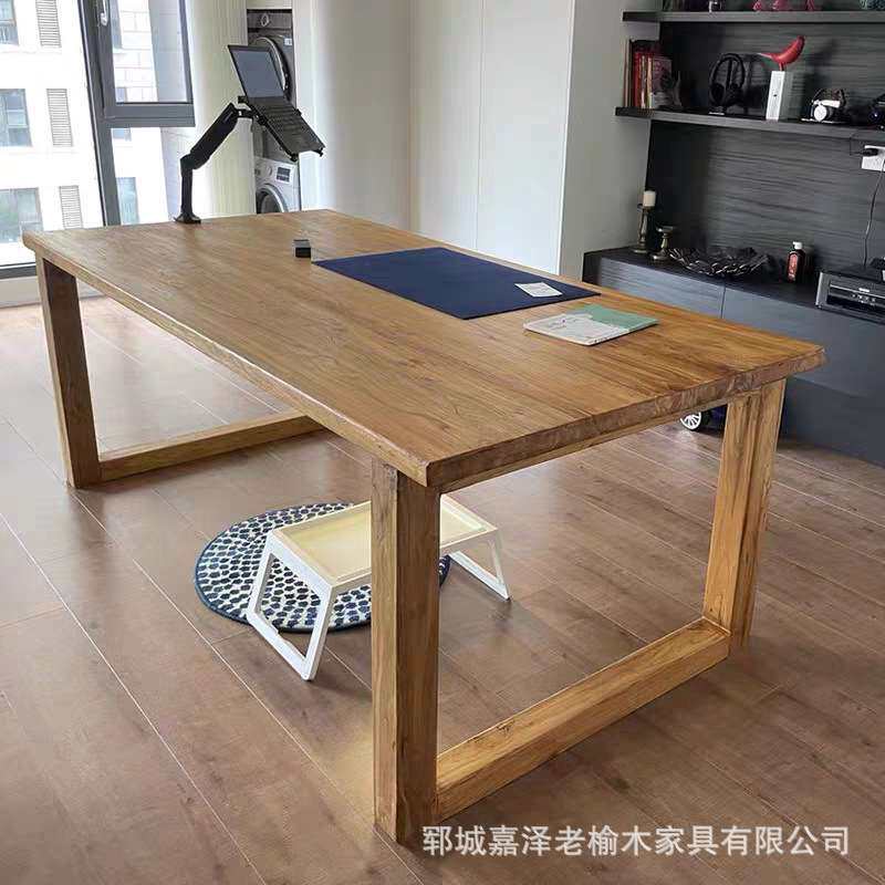 老榆木旧门板茶桌书桌面禅意茶桌椅组合中式复古阳台小茶几餐桌子